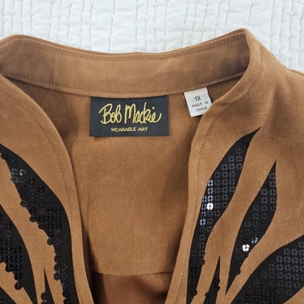 Bob Mackie Sequined Jacket Women's XL Brown Full Zip Pockets EUC Wearable Art - Picture 5 of 14